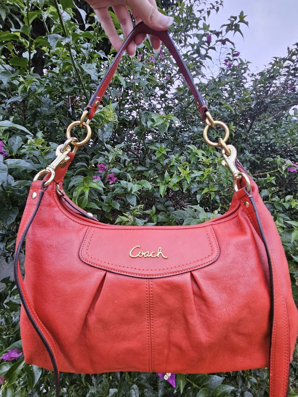 Coach Ashley F19761 Orange Leather Convertible Shoulder Bag Hobo Y2K